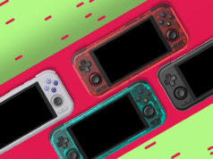 O melhor dispositivo Android que comprei nos últimos anos não foi um telefone ou tablet Um smartphone emulando um console portátil retrô, contra um fundo neon em estilo retrô.