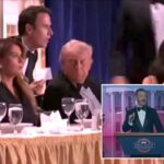 A primeira-dama Melania Trump e o presidente Donald Trump reagem a relatos de tiros disparados no jantar anual dos correspondentes da Casa Branca no Washington Hilton, sábado, 25 de março de 2026, em Washington.