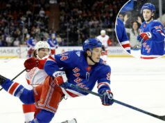 O novato Gabe Perreault adiciona o último recorde à promissora temporada do Rangers com hat-trick na vitória Gabe Perreault #94 do New York Rangers marca um gol durante o terceiro período no Madison Square Garden, sábado, 4 de abril de 2026, em Nova York, NY.