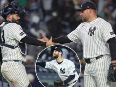 O novo visual do bullpen dos Yankees se recupera após o desastre do Marlins David Bednar comemora com Austin Wells depois de fechar a vitória de retorno dos Yankees por 5-3 sobre os A's em 7 de abril de 2026 no Stadium.