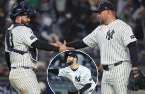 O novo visual do bullpen dos Yankees se recupera após o desastre do Marlins David Bednar comemora com Austin Wells depois de fechar a vitória de retorno dos Yankees por 5-3 sobre os A's em 7 de abril de 2026 no Stadium.