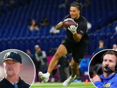 O recebedor do USC, Makai Lemon, espera acompanhar os Rams no draft da NFL Makai Lemon interagindo com crianças em um evento da Special Olympics.