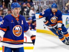 O retorno de Kyle Palmieri e Alexander Romanov dos Islanders vem com perguntas Os New York Islanders centralizam Kyle Palmieri (21) de uniforme durante um jogo.