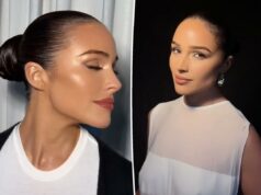 O soro que Olivia Culpo usa para pele ‘arrebatada e brilhante’ tem quase 30% de desconto Frasco de soro em spray branco com bomba dourada, com o logotipo d'Alba e detalhes do produto, sobre fundo branco com gotas de óleo amarelas.