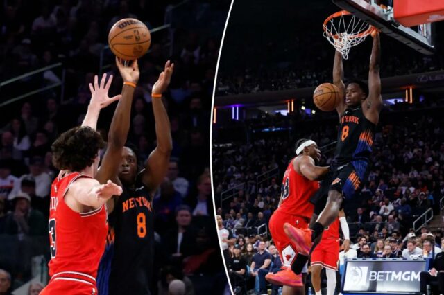OG Anunoby 'começando a entender' que sua agressividade é a Knicks chuta enquanto o guarda Josh Giddey, número 3 do Chicago Bulls, defende durante o primeiro tempo no Madison Square Garden, sexta-feira, 3 de abril de 2026, em Nova York, NY.