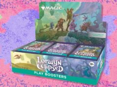 Obtenha o Magic: The Gathering Lorwyn Eclipsed Play Booster Box por menos de US$ 110 – abaixo do preço de mercado no TCGplayer The Magic: The Gathering Lorwyn Eclipsed - Jogue Booster Box em um fundo branco