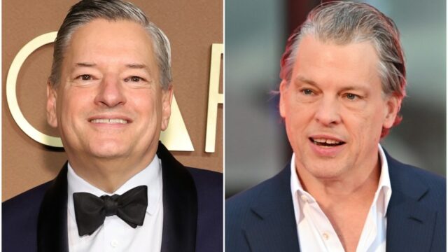 Os co-CEOs da Netflix, Ted Sarandos e Greg Peters, veem queda nos pacotes salariais em 2025

