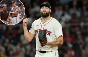 Padres contrata o titular Lucas Giolito por US$ 3 milhões depois de perder Nick Pivetta por um longo período O arremessador do Boston Red Sox, Lucas Giolito, reage após eliminar o Athletics Lawrence Butler.