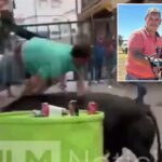 Pai cuja esposa esperava o segundo filho foi chifrada na 'rua do inferno' durante um festival espanhol de corrida de touros