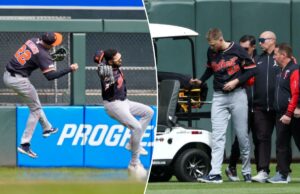 Parker Meadows, do Tigers, foi diagnosticado com concussão e osso do braço quebrado após uma colisão assustadora no meio do jogo O defensor central do Tigers, Parker Meadows, é ajudado a sair do campo após uma colisão com o defensor esquerdo Riley Greene durante a oitava entrada do jogo de beisebol contra o Minnesota Twins, quinta-feira, 9 de abril de 2026, em Minneapolis.