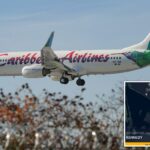 Um Boeing 737 da Caribbean Airlines pousa no Aeroporto Internacional John F. Kennedy em 13 de fevereiro de 2020.