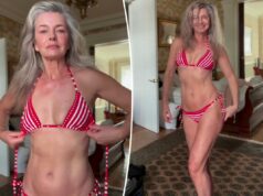 Paulina Porizkova comemora 61º aniversário com biquíni listrado minúsculo Paulina Porizkova comemora 61º aniversário com biquíni listrado minúsculo