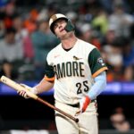 O jogador do Baltimore Orioles, Pete Alonso, reagindo após ser eliminado.