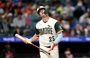 Pete Alonso frustrado com sua lenta ‘inaceitável’ largada no Orioles após a saída do Mets O jogador do Baltimore Orioles, Pete Alonso, reagindo após ser eliminado.