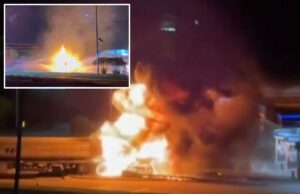 Petroleiro que transportava 9 mil galões de gás entra em chamas após atingir linhas de energia no Texas Petroleiro que transportava 9 mil galões de gás entra em chamas após atingir linhas de energia no Texas