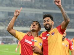 Placar ao vivo de Chennaiyin x East Bengal, ISL 2025-26: atualizações em tempo real de CFC x EBFC; Início às 17h IST MIGUEL FERREIRA DAMASCENO do East Bengal FC comemora um gol durante a partida 5 da INDIAN SUPER LEAGUE disputada entre EBFC e NEUFC no Vivekananda Yuva Bharati Krirangan em Salt Lake em Kolkata em 16 de fevereiro de 2026. Foto: Dipayan Bose /Focus Sports/ ISL