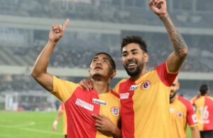 Placar ao vivo de Chennaiyin x East Bengal, ISL 2025-26: atualizações em tempo real de CFC x EBFC; Início às 17h IST MIGUEL FERREIRA DAMASCENO do East Bengal FC comemora um gol durante a partida 5 da INDIAN SUPER LEAGUE disputada entre EBFC e NEUFC no Vivekananda Yuva Bharati Krirangan em Salt Lake em Kolkata em 16 de fevereiro de 2026. Foto: Dipayan Bose /Focus Sports/ ISL