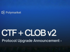 Polymarket prepara grande reforma cambial em meio a recentes controvérsias e movimentos de expansão A Polymarket prepara uma grande reforma cambial em meio a recentes controvérsias e movimentos de expansão. Banner de anúncio de atualização do protocolo Polymarket CTF + CLOB v2 apresentando nova atualização da infraestrutura de exchange e revisão do sistema de negociação