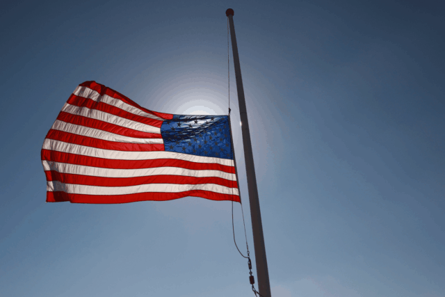 File image: A flag flies at half staff at the Mt. Soledad National War Memorial on August 27, 2021 in La Jolla, California.