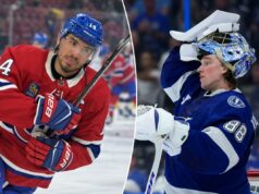 Previsão Canadiens x Lightning Jogo 1: probabilidades, escolhas e melhores apostas dos playoffs da Stanley Cup 11 de abril de 2026; Montreal, Quebeque, CAN; O atacante do Montreal Canadiens, Nick Suzuki (14), patina durante o aquecimento antes do jogo contra o Columbus Blue Jackets no Bell Centre. Crédito obrigatório: Eric Bolte-Imagn Images