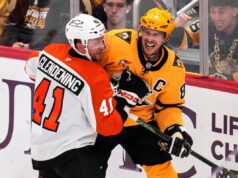 Previsão de Penguins vs. Flyers: probabilidades, escolhas e melhores apostas para o jogo 6 de quarta-feira O goleiro do Pittsburgh Penguins, Arturs Silovs, comemora a vitória no quinto jogo da primeira rodada dos playoffs da Stanley Cup de 2026.