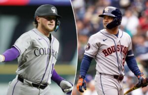 Previsão de Rockies x Astros: probabilidades, escolhas e apostas da MLB quinta-feira SEATTLE, WASHINGTON - 13 DE ABRIL: Jose Altuve # 27 do Houston Astros reage após voar durante o primeiro turno contra o Seattle Mariners no T-Mobile Park em 13 de abril de 2026 em Seattle, Washington. (Foto de Maddy Grassy/Getty Images)