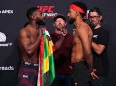 Previsões do UFC Vegas 116: escolha de Aljamain Sterling x Youssef Zalal, probabilidades, melhores apostas Os oponentes Aljamain Sterling e Youssef Zalal do Marrocos se enfrentam durante a pesagem do UFC no Meta APEX em 24 de abril de 2026 em Las Vegas, Nevada.