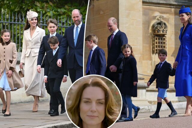 Príncipe William, Kate Middleton e crianças comparecem ao culto de Príncipe William, Kate Middleton e crianças comparecem ao culto de Páscoa pela primeira vez desde a batalha da princesa contra o câncer