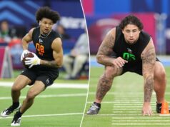 Probabilidades do Dia 2 do Draft da NFL para 2026: Quem 49ers, Cardinals e Bills devem escolher Denzel Boston, do Washington Huskies, corre com uma bola de futebol durante o 2026 NFL Scouting Combine.