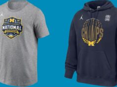 Produtos de Michigan sendo esgotados on-line enquanto os fãs comemoram a histórica vitória dos Wolverines no NCAA March Madness Camiseta dos campeões nacionais de basquete masculino de Michigan