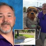 Douglas Trinkle, um professor de 52 anos, retratado em um fundo azul.