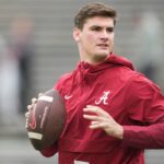 Ty Simpson #15 of the Alabama Crimson Tide.