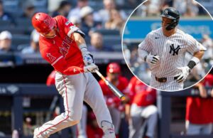 Quando se trata de Mike Trout x Aaron Judge, nem eles conseguem escolher O defensor direito do New York Yankees, Aaron Judge, contorna as bases depois de fazer um home run solo.