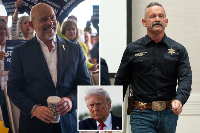 O candidato provincial da Califórnia, Chad Bianco, na Convenção do Partido Republicano da Califórnia.