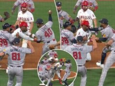 Reynaldo Lopez, do Braves, deu um soco na cabeça de Jorge Soler, do Angels, com a bola durante uma briga chocante Jogadores de beisebol de dois times brigando no monte do arremessador.