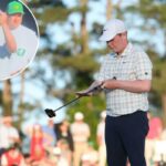 Robert MacIntyre, da Escócia, alinha uma tacada no 18º green durante a primeira rodada do Torneio Masters de 2026 no Augusta National Golf Club em 9 de abril de 2026 em Augusta, Geórgia.