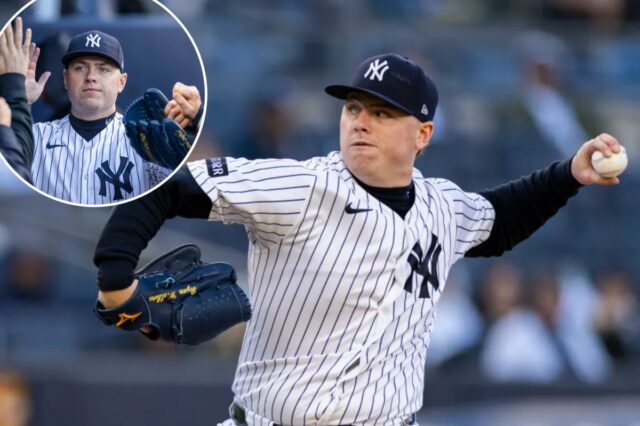 Ryan Weathers (40) lança um arremesso durante a 7ª entrada no Yankee Stadium, domingo, 19 de abril de 2026.