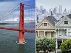 São Francisco ainda não se recuperou desde o êxodo pandêmico: relatório Ponte Golden Gate em São Francisco com dois barcos na água abaixo.