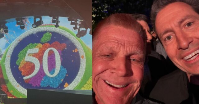 Scott Forstall entre muitos ex-executivos da Apple da era Steve Jobs no Apple Park esta semana
