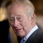 King Charles III is seen during a reception with officers from Police Scotland, the Scottish Fire and Rescue Services and frontline workers who assisted in managing the fire at Glasgow Central Station, in March this year, at Dumfries House on April 22, 2026 in Cumnock, Scotland.