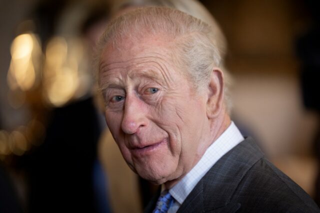 King Charles III is seen during a reception with officers from Police Scotland, the Scottish Fire and Rescue Services and frontline workers who assisted in managing the fire at Glasgow Central Station, in March this year, at Dumfries House on April 22, 2026 in Cumnock, Scotland.