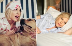 Selma Blair fala sobre pijama, perfume e a maquiagem ‘à prova de erros’ que descobriu de Kylie Jenner Uma colagem de imagens contendo 1 imagens, a imagem 1 mostra Selma Blair deitada em uma cama