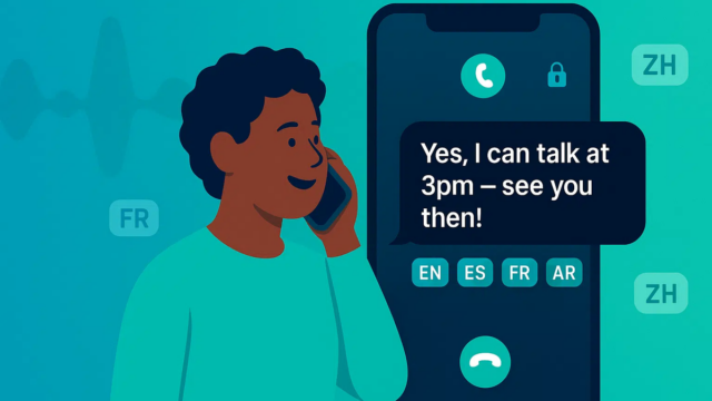 Mulher no metrô olhando para o telefone, com uma sobreposição de balão de legenda ao vivo.