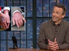 Seth Meyers hesita em começar a próxima piada em monólogo só para ver a foto da mão de Trump por mais tempo | Vídeo Jogar