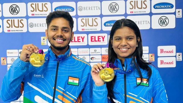 Shambhavi e Divyanshu conquistam o ouro do rifle de ar de equipe mista com pontuação recorde da ISSF Junior World Cup
