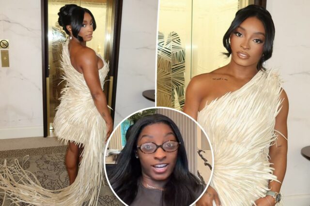 Simone Biles diz que está 'espiral' com o custo chocante do esquadrão glam do tapete vermelho: 'Caro pra caralho'
