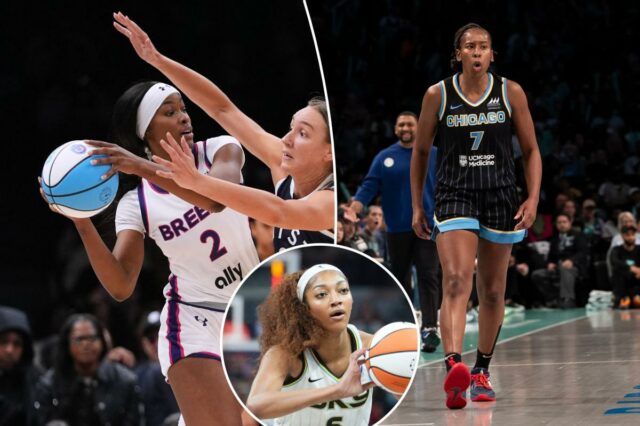 Sky à beira de outra grande negociação após acordo com Alanna Smith protegendo Rickea Jackson durante um jogo de basquete.