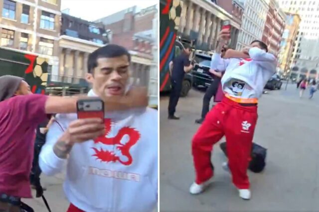 Sneako, influenciador da 'manosfera' em busca de atenção, jogado no chão por um estranho durante transmissão ao vivo em Nova York
