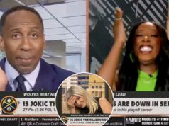 Stephen A. Smith admite que o sotaque francês do co-apresentador da ESPN ‘me excitou’ em um momento atrevido Dois comentaristas esportivos, um homem e uma mulher, reagem à pergunta,