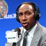 Stephen A. Smith falando no SiriusXM na Radio Row no Super Bowl LX.